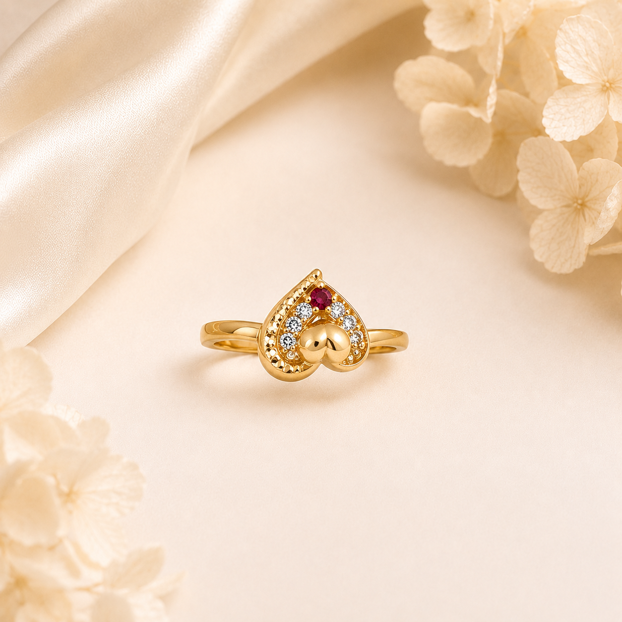 Heart Drop Gold Ring with Red Stone - imitation jewellery by AUREVIA LUXE