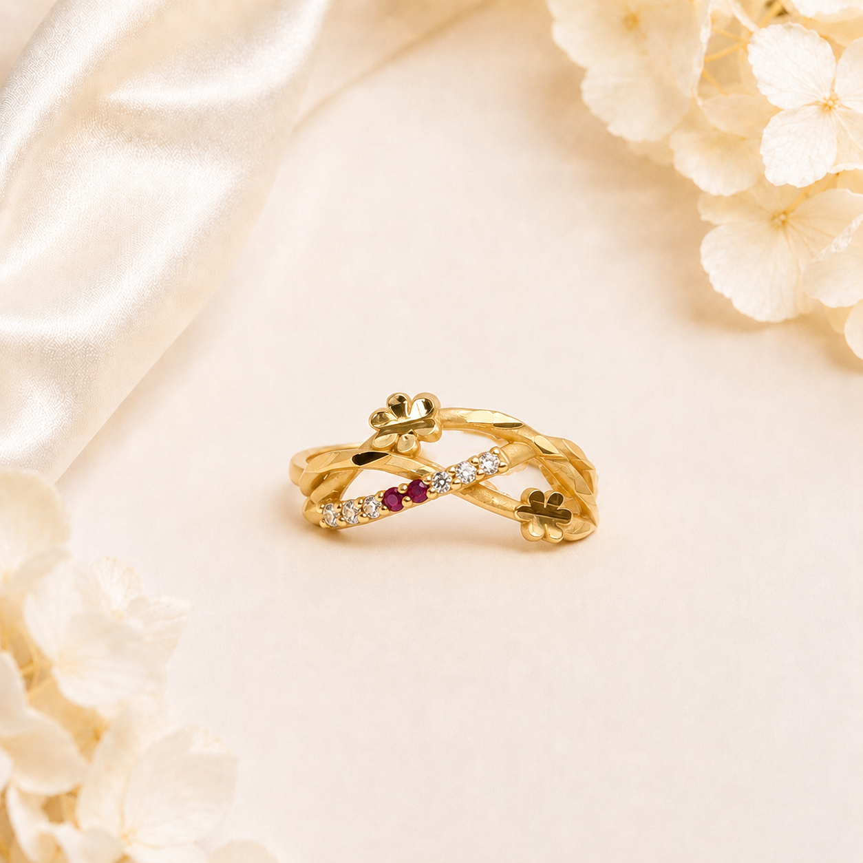 Butterfly Charm Gold Ring with Ruby Accent - imitation jewellery by AUREVIA LUXE