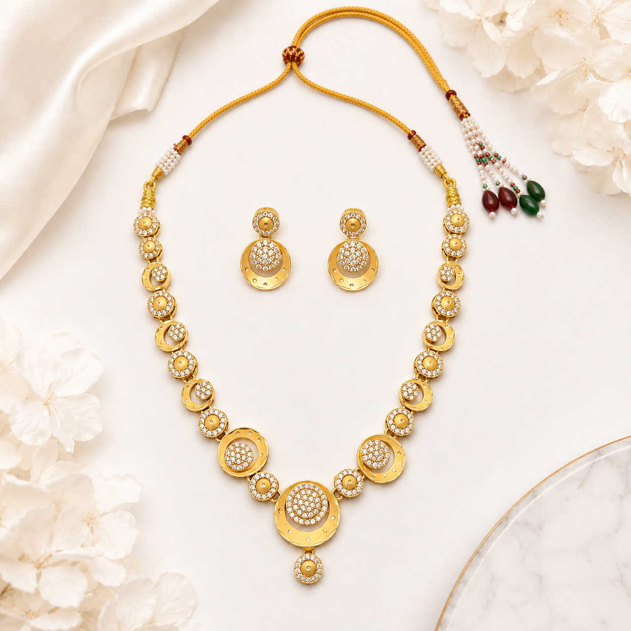 Premium Crystal Circle Gold Plated Necklace &amp; Earrings Set
