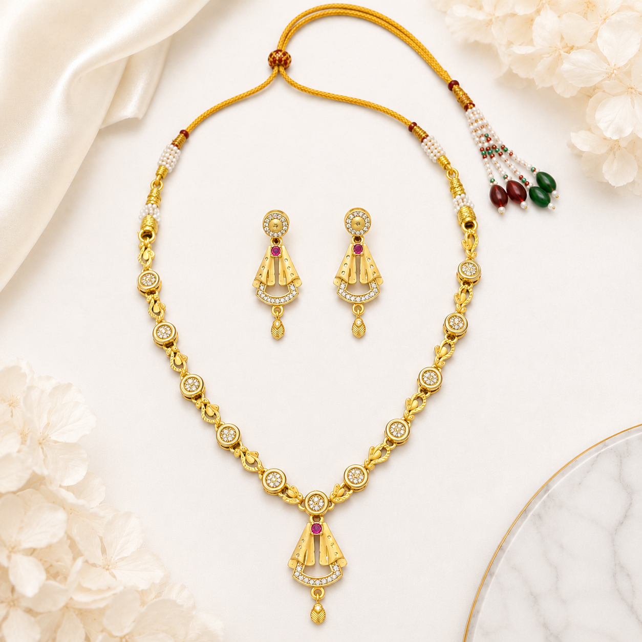 Traditional Temple Style Gold Plated Pendant Necklace for Women