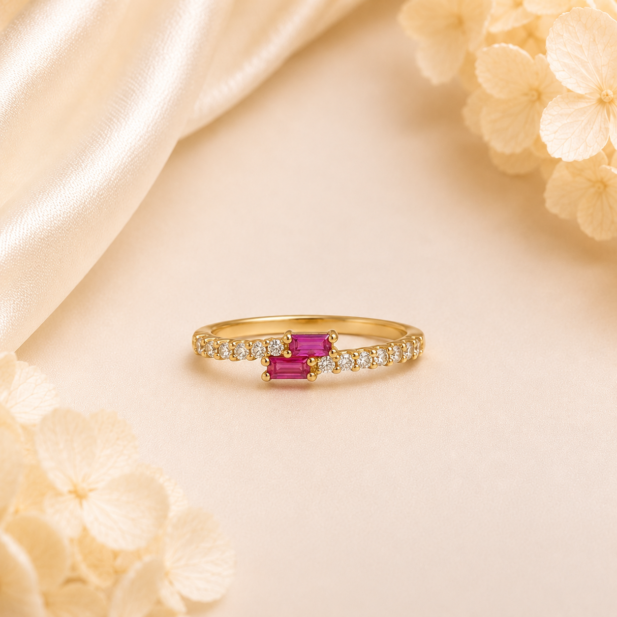 Minimal Ruby Bar Gold Ring with Crystal Accents - imitation jewellery by AUREVIA LUXE
