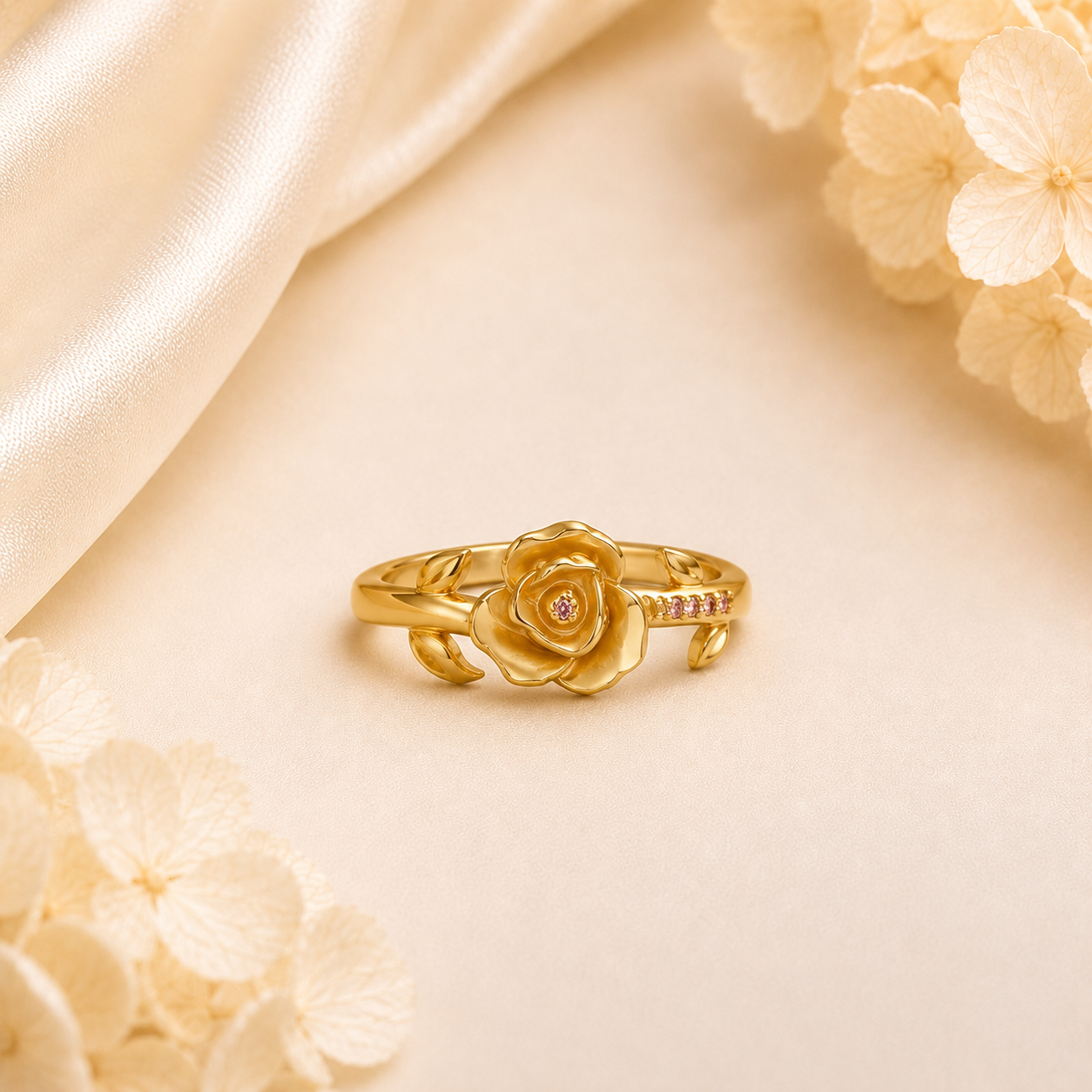 Golden Rose Adjustable Ring for Women - imitation jewellery by AUREVIA LUXE