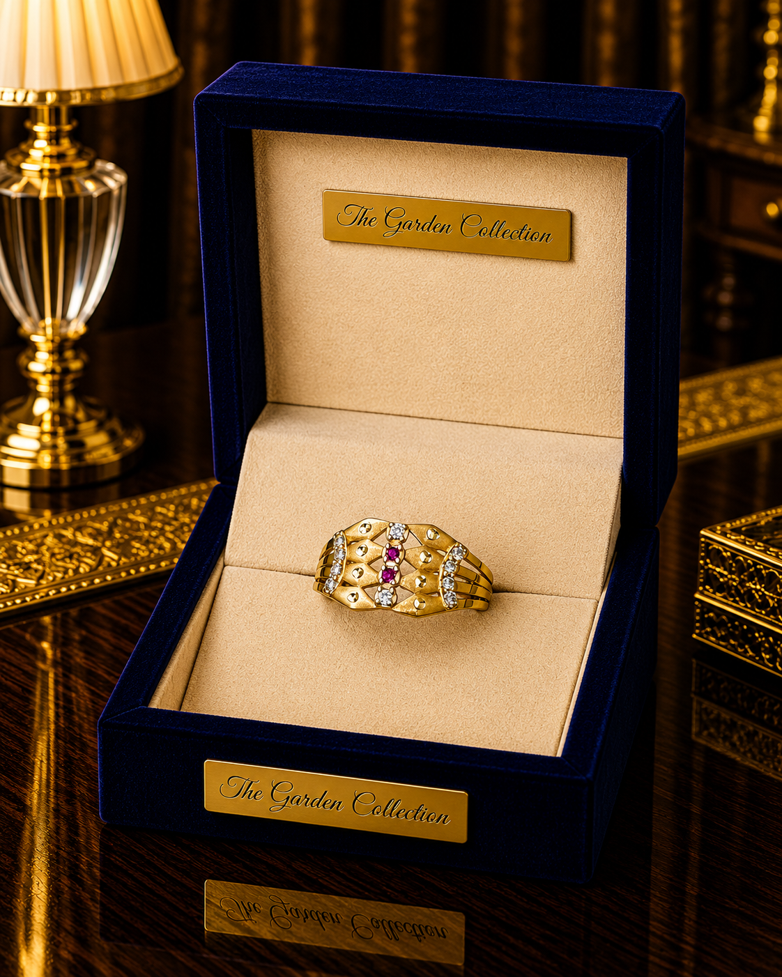 Ruby Mosaic Gold Band Ring