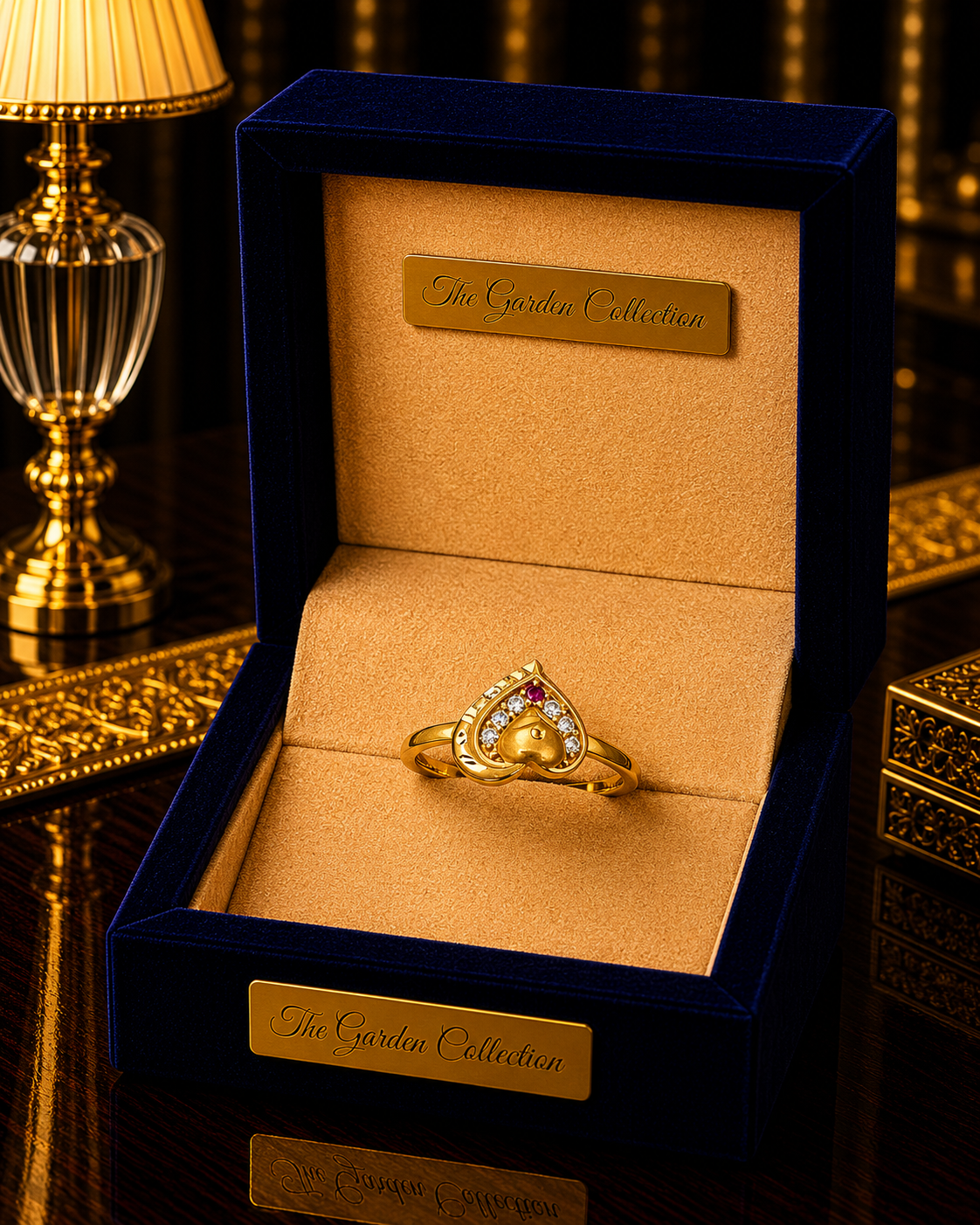 Golden Heart Charm Designer Ring