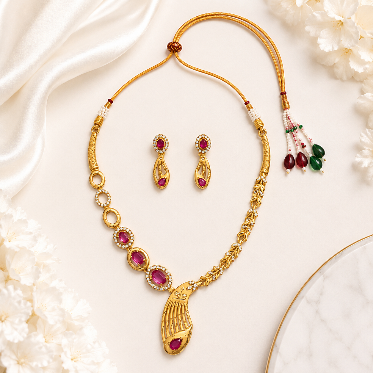 Ruby Stone Gold Plated Designer Pendant Necklace for Women