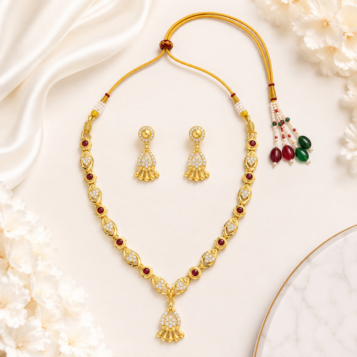 Royal Ruby Stone Gold Plated Designer Necklace with Pendant