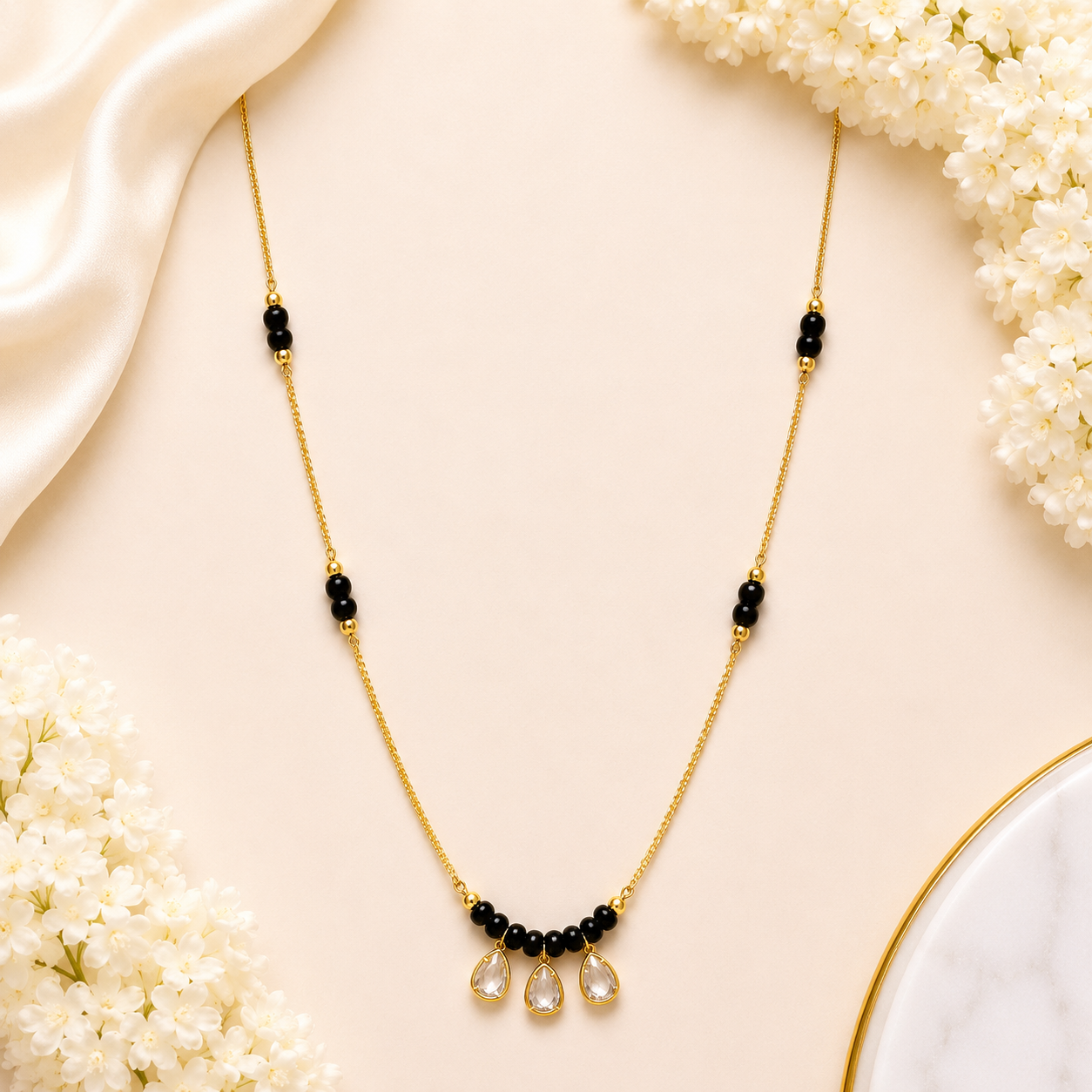 Premium Triple Crystal Drop Gold Plated Mangalsutra for Women