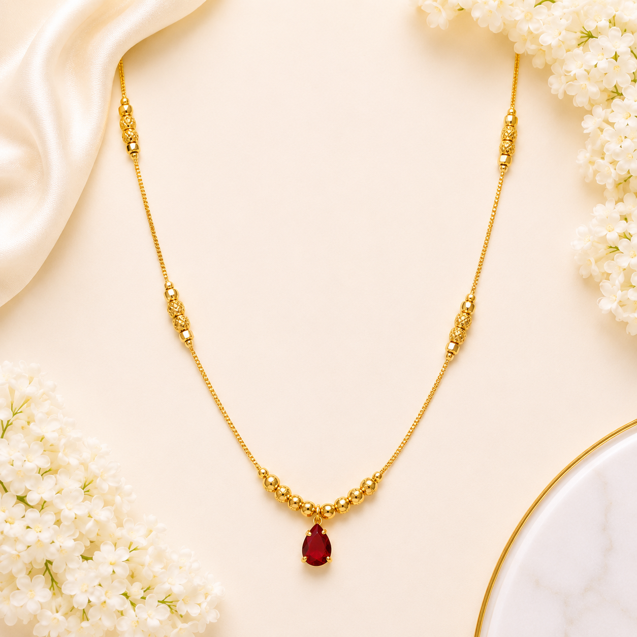 Ruby Drop Gold Pendant Necklace  &nbsp;
