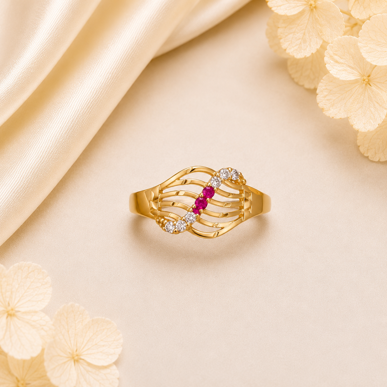 Ruby Wave Gold Statement Ring