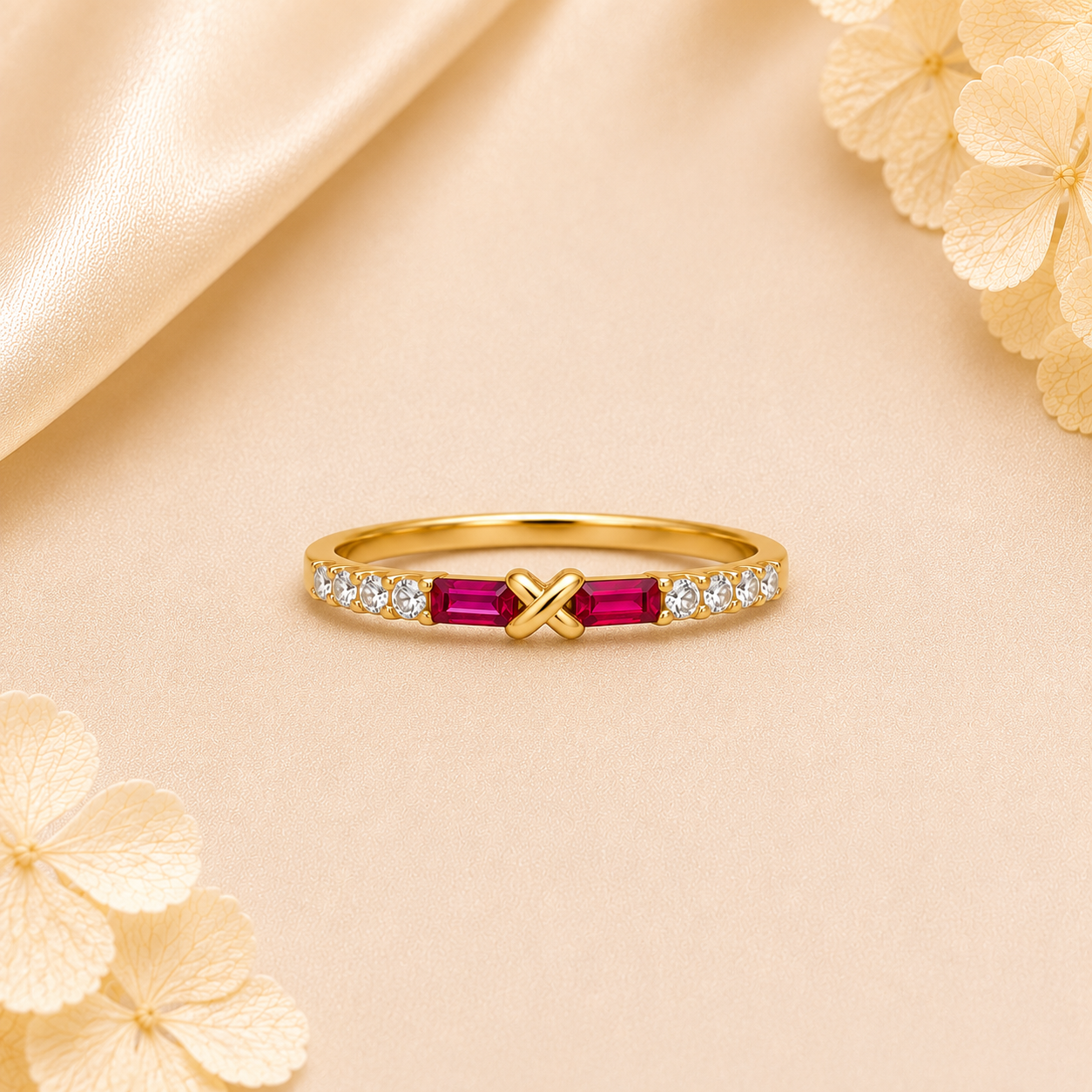 Minimal Ruby Gold Band Ring