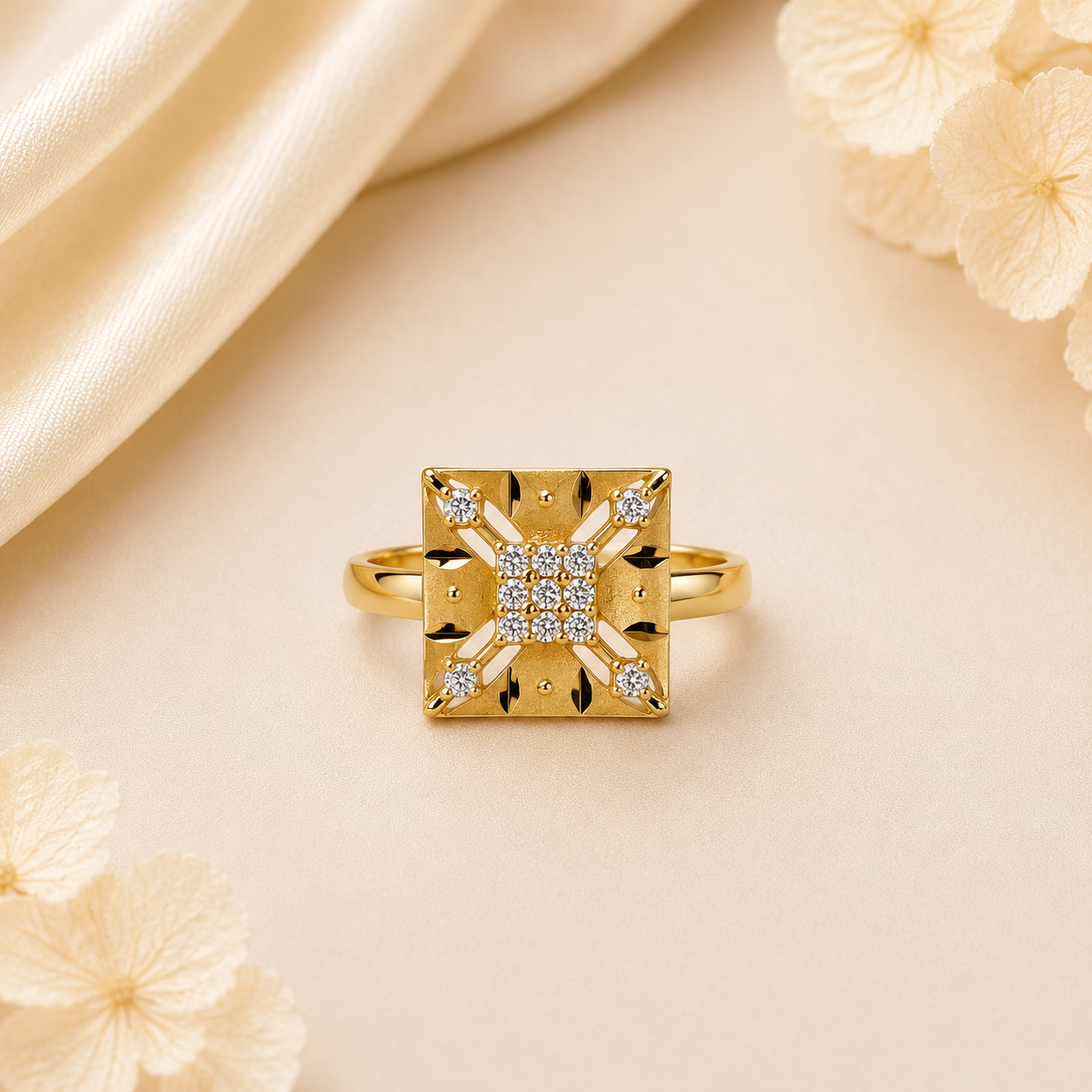 Royal Square Diamond Gold Ring