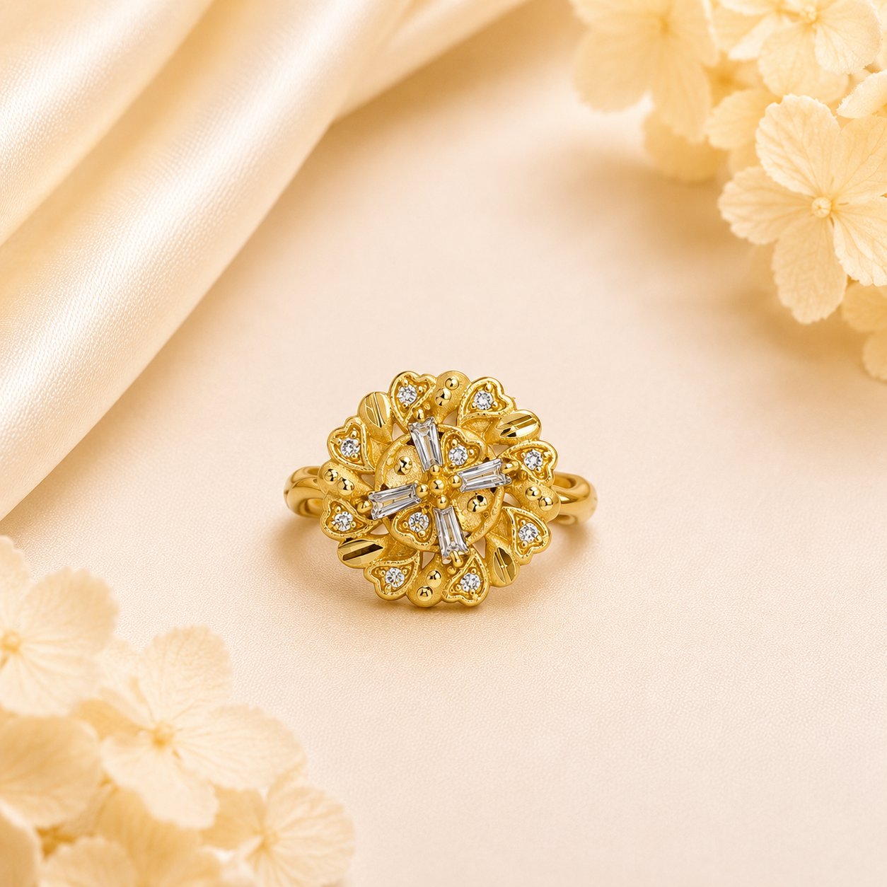 Vintage Floral Gold Statement Ring