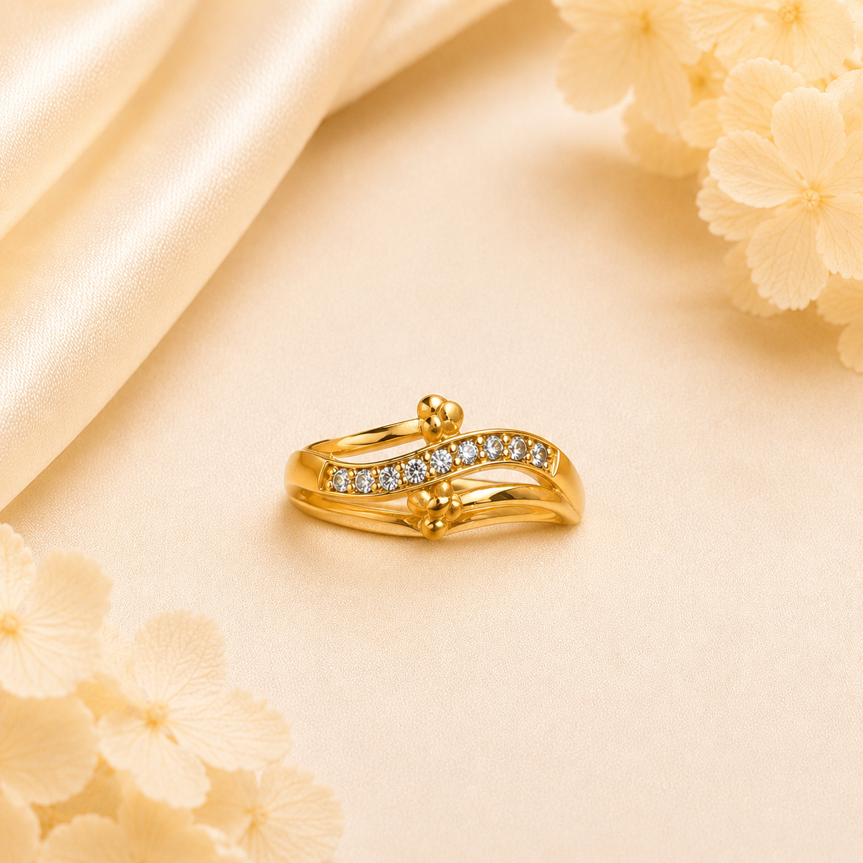 Crystal Wave Designer Gold Ring