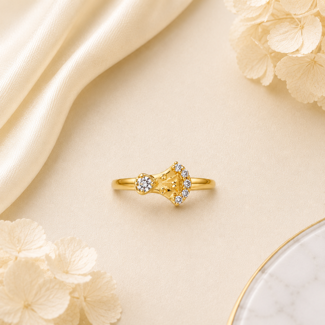 Golden Butterfly Crystal Ring