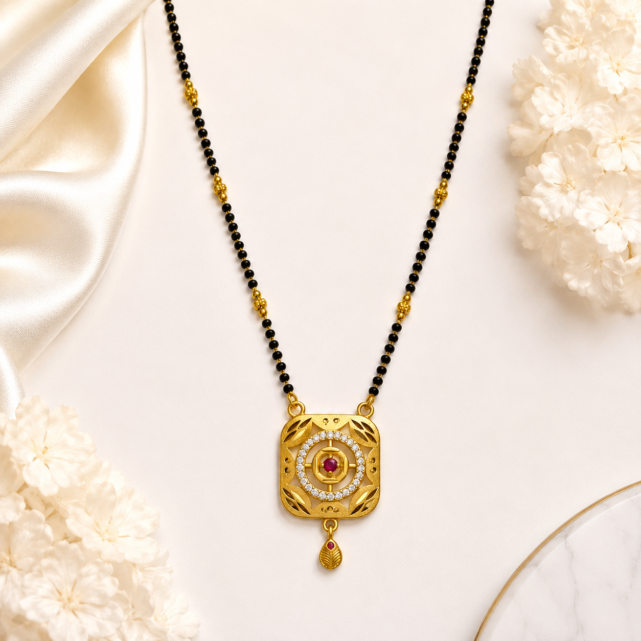Royal Ruby Square Mangalsutra Set