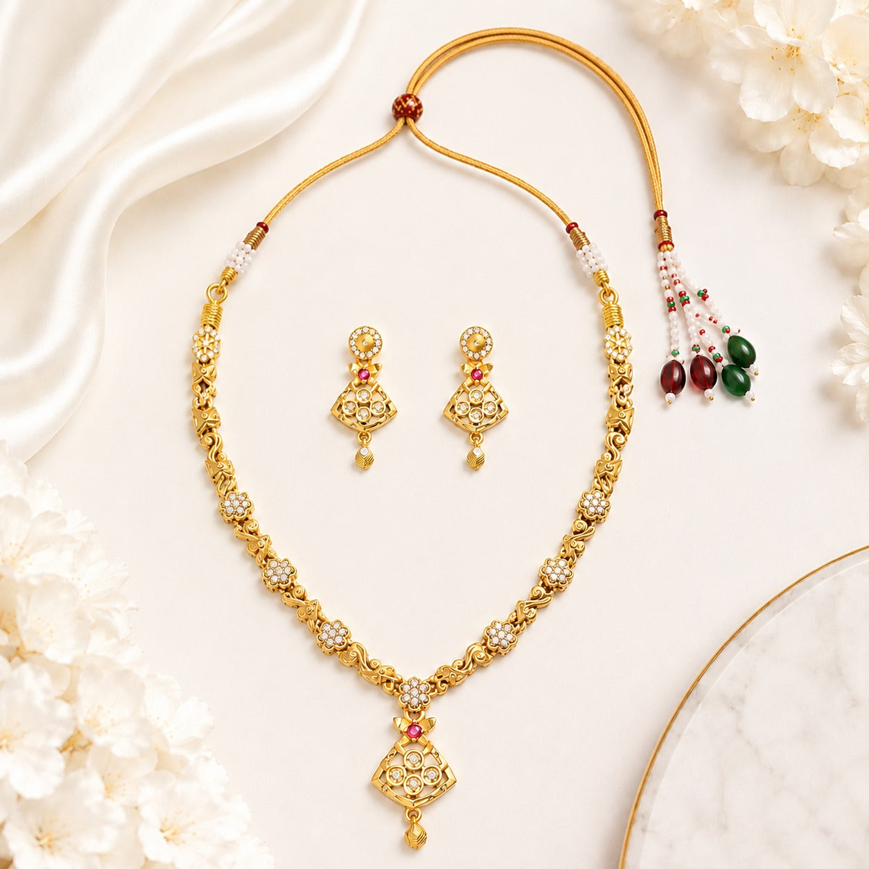 Elegant Floral Crystal Gold Plated Necklace with Designer Pendant