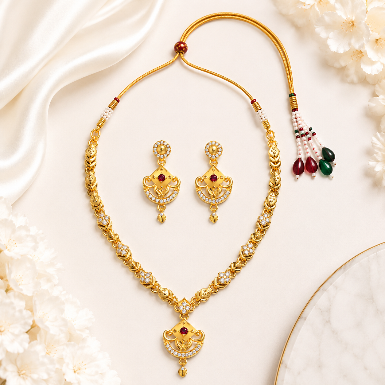 Elegant Gold Plated Floral Pendant Necklace with Crystal Accents