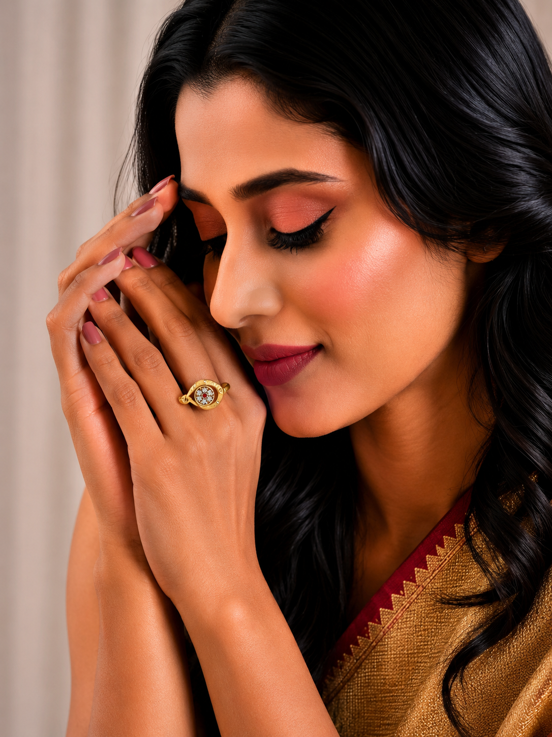 Royal Mandala Gold Ring with Crystal Detailing