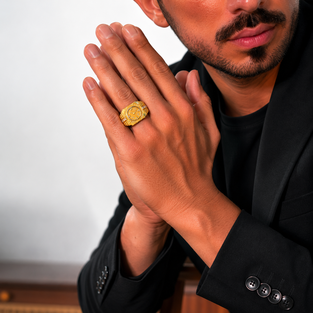 Classic Timepiece Inspired Gold Ring for Men
